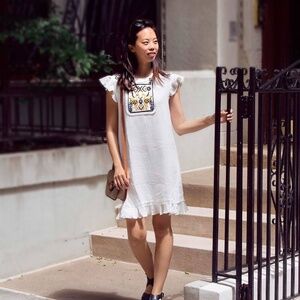 Boho Embroidered Shift Dress Ivory Medium Folk Festiva Max Studio London